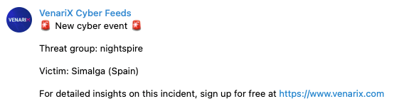 _venarix_'s tweet image. #NightSpire #ransomware group listed Simalga (@simalga) on its blog yesterday.
Based in Madrid, Spain 🇪🇸, Simalga provides building maintenance solutions for both public and private infrastructure.

The group has since removed the evidence, which suggests that #ransom
