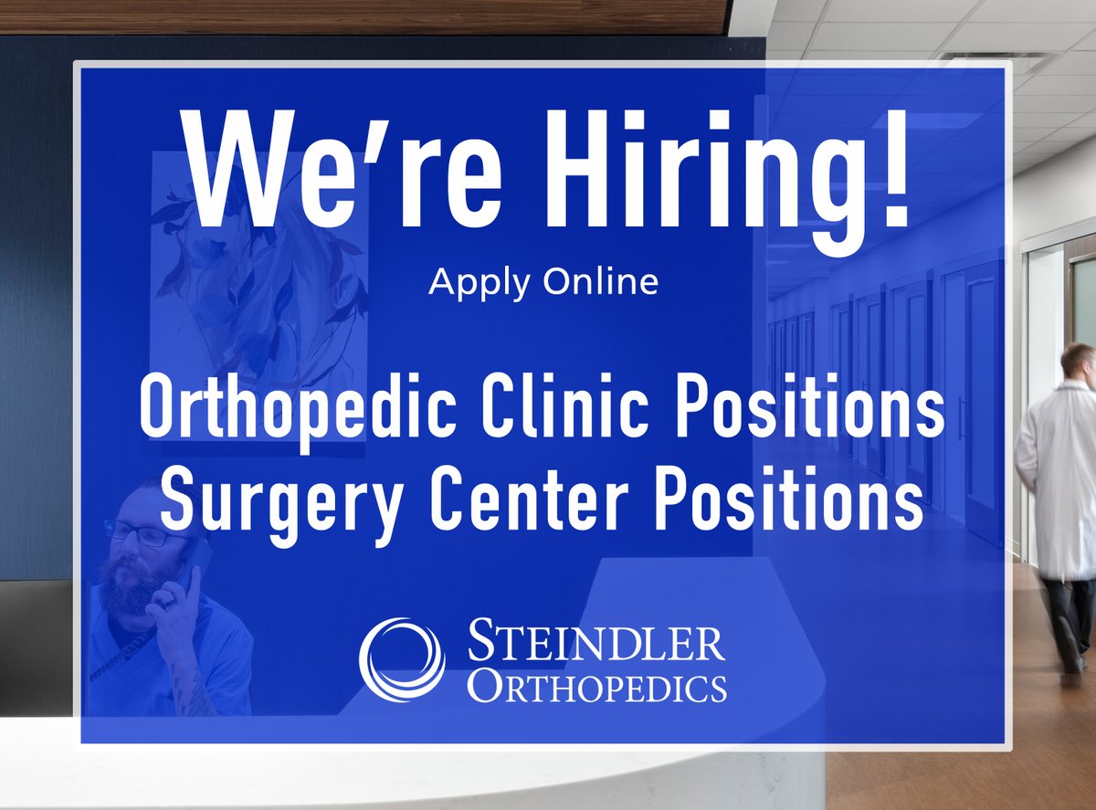 Do you know someone who would make a good addition to the Steindler team? We have several openings in both our new clinic and surgery center! You can view and apply for positions on our website:

steindler.com/about/careers/