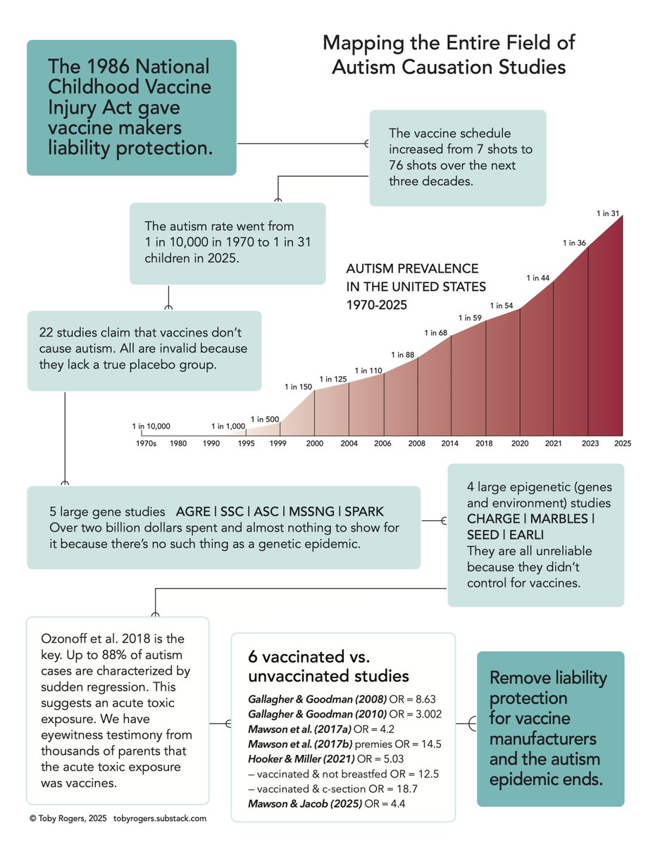 uTobian's tweet image. This is the infographic that Big Pharma does not want you to see. A systematic review of 850 autism causation studies leads to one very clear answer.