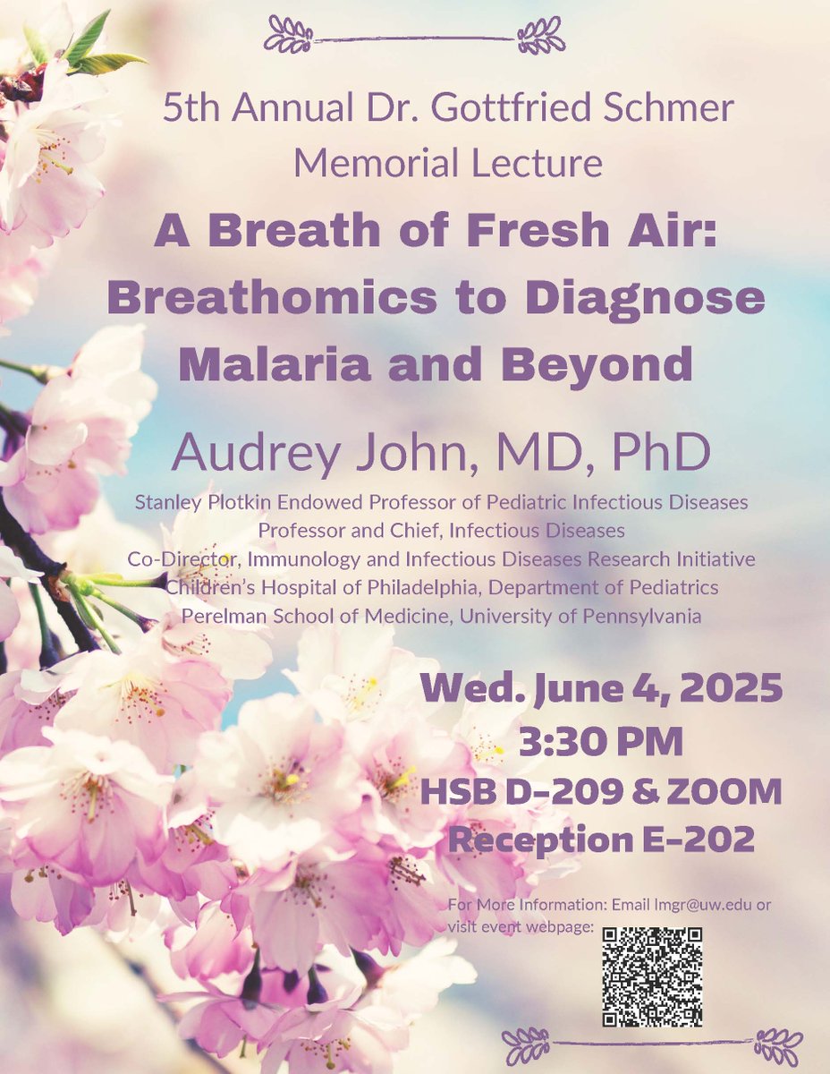 Join us for #laboratorymedicine #grandrounds "A Breath of Fresh Air: Breathomics to Diagnose Malaria and Beyond Audrey John, MD, PhD" on Wednesday, June 4th at 3:30pm PT. Learn more: dlmp.uw.edu/events?trumbaE…