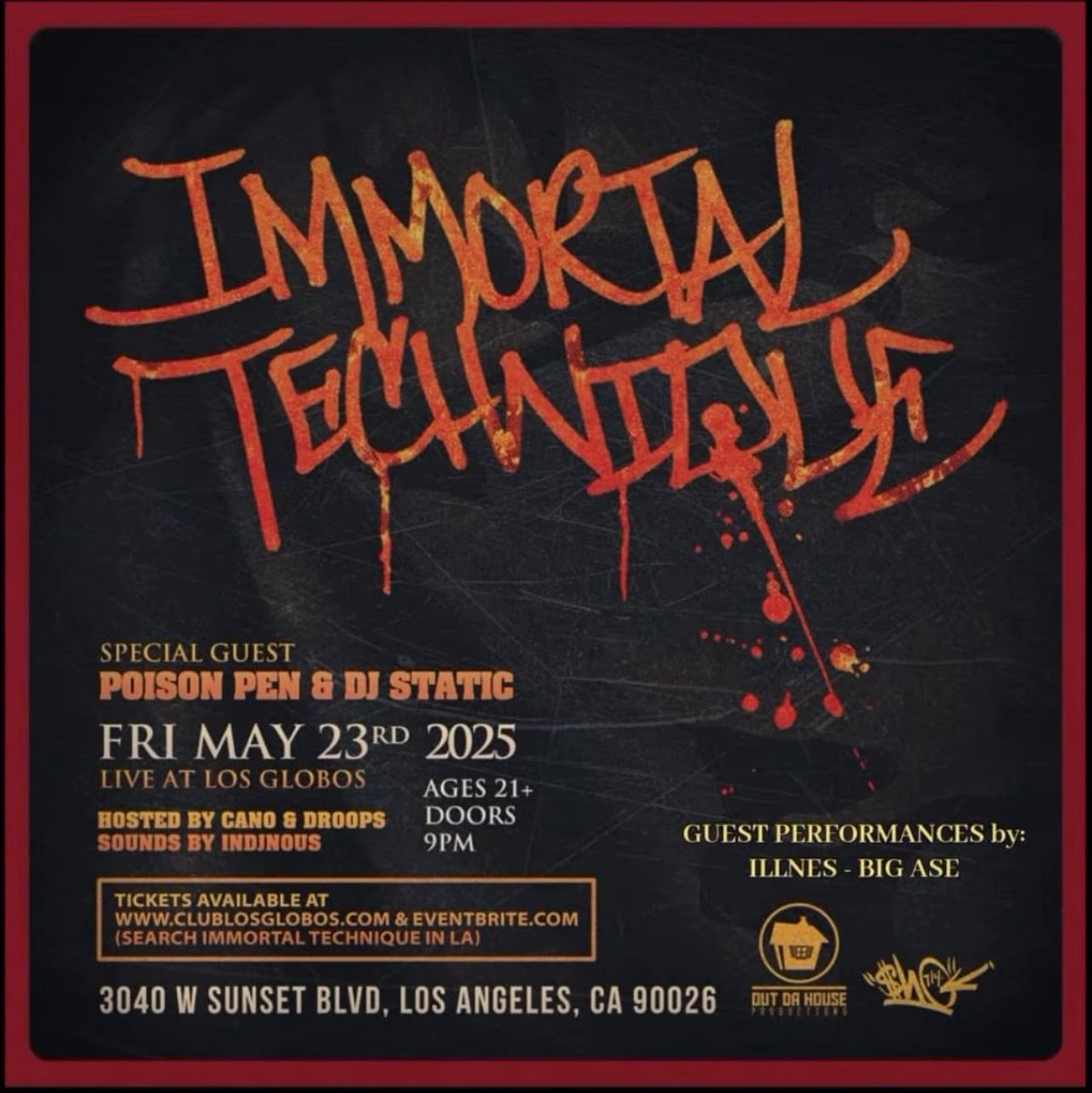 Immortal Technique (@immortaltech) on Twitter photo See you tonight LA. Myself <a href="/PoisonPenBK/">Poison Pen</a> <a href="/djstatic222/">djstatic222</a> and many more are gonna tear it up!!! 11 tickers left! Hasta Luego. See you tonight LA. Myself <a href="/PoisonPenBK/">Poison Pen</a> <a href="/djstatic222/">djstatic222</a> and many more are gonna tear it up!!! 11 tickers left! Hasta Luego.