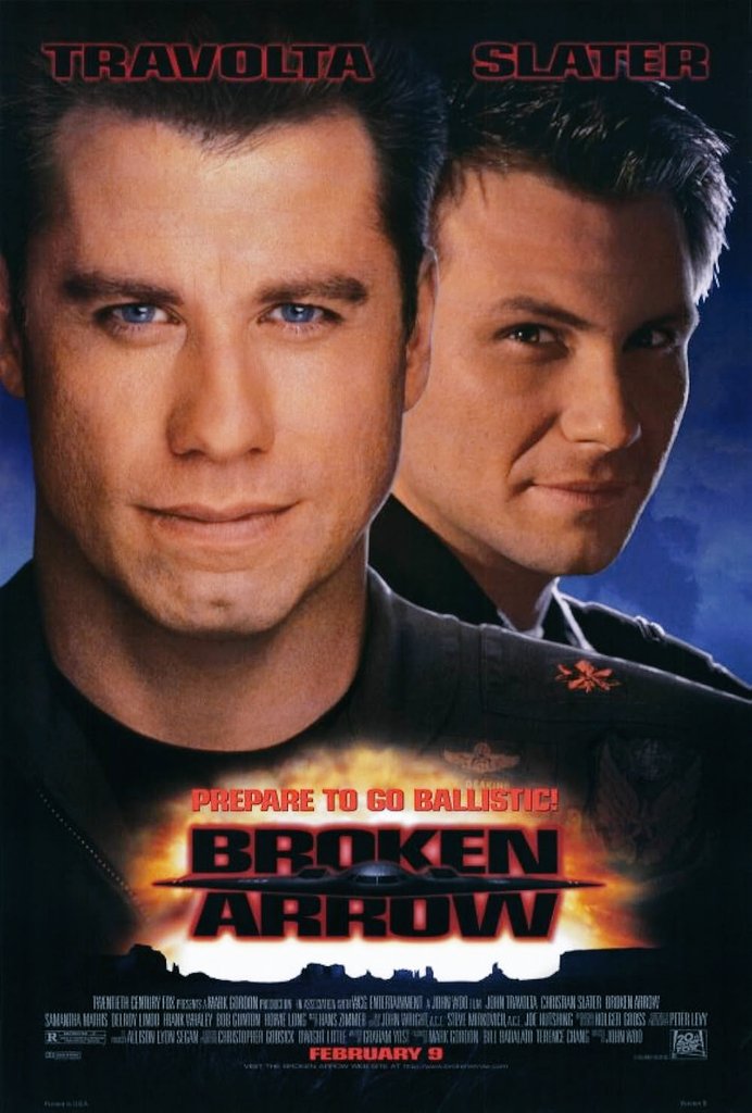 #NowWatching Broken Arrow (1996)

"I said goddamn what a rush, WOO!!!"

Even though John Travolta plays the villain here, he's still massively likeable, as is the movie itself. Strong supporting cast too! Friday Night Entertainment begins 🎬🍻