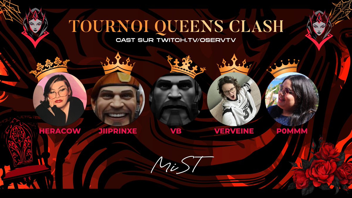 Hera🫧 (@hera_cow) on Twitter photo Ce weekend, nous participons a la Queens Clash by <a href="/OservEsport/">OSV | #OSVWIN 🔴</a>
🫧 <a href="/Hera_cow/">Hera🫧</a>
🐸 <a href="/JiiPrinxee/">JiiPrinxe</a>
👑 <a href="/vb_vlr/">V.B</a>
🦧<a href="/verveinevlr/">Verveine 🌱</a>
♿️ <a href="/p0mmm_/">・┆✦ʚ ♡ p0mmm ɞ✦ ┆・</a>
Coaching staff :
👤 <a href="/yashiVLR/">Yashi</a>
🔌 <a href="/IZn0_gooD/">Iznogood</a> Ce weekend, nous participons a la Queens Clash by <a href="/OservEsport/">OSV | #OSVWIN 🔴</a>
🫧 <a href="/Hera_cow/">Hera🫧</a>
🐸 <a href="/JiiPrinxee/">JiiPrinxe</a>
👑 <a href="/vb_vlr/">V.B</a>
🦧<a href="/verveinevlr/">Verveine 🌱</a>
♿️ <a href="/p0mmm_/">・┆✦ʚ ♡ p0mmm ɞ✦ ┆・</a>
Coaching staff :
👤 <a href="/yashiVLR/">Yashi</a>
🔌 <a href="/IZn0_gooD/">Iznogood</a>