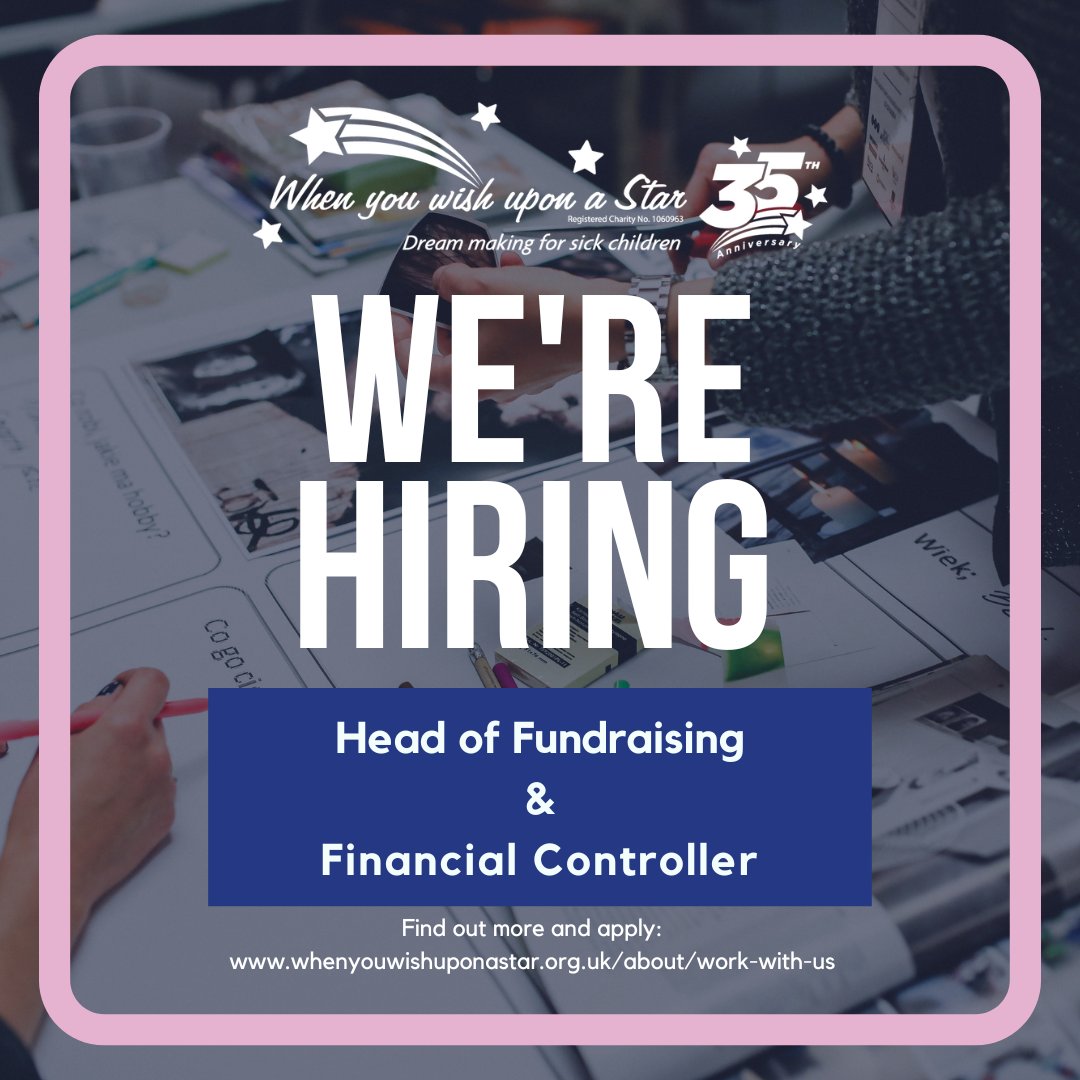 We're currently recruiting for two key roles at When You Wish Upon a Star:

These are exciting opportunities to make a real impact and help shape the future of our charity.

Head of Fundraising: charityjob.co.uk/jobs/when-you-…

Financial Controller: charityjob.co.uk/jobs?keywords=…