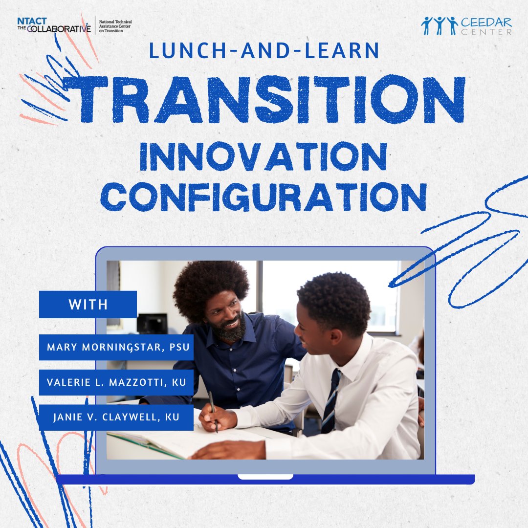 CeedarCenter's tweet image. Join us next week Wednesday at 1pm ET for a webinar! Learn about how the new Transition IC guides teacher preparation professionals to deliver evidence-based transition planning and services to youth with disabilities. 🙌 bit.ly/44HKVLx
