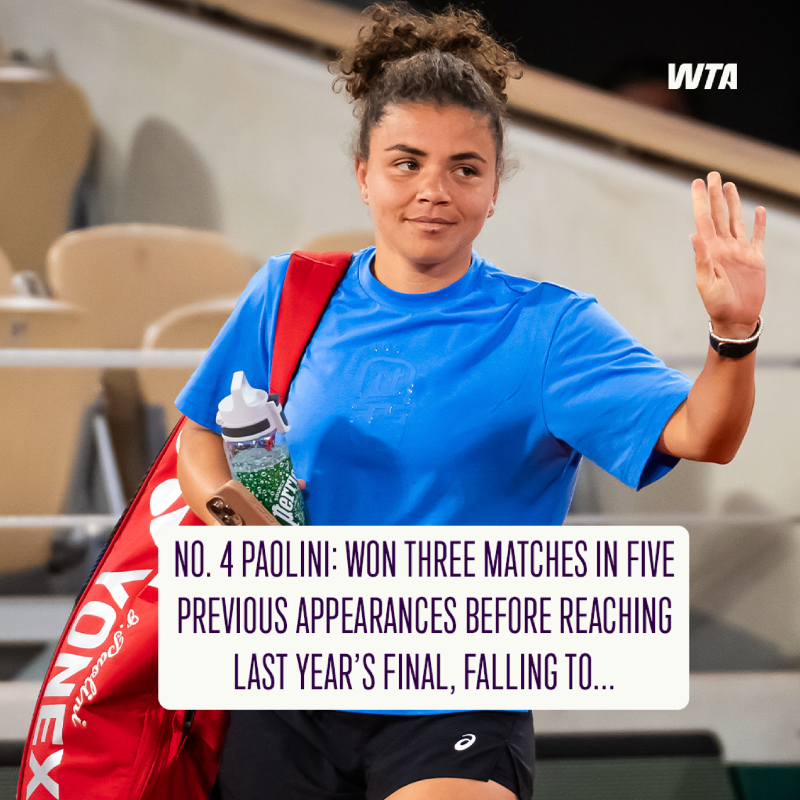 WTA's tweet photo. Big Five: Their history in Paris in one sentence 🧱

#RolandGarros