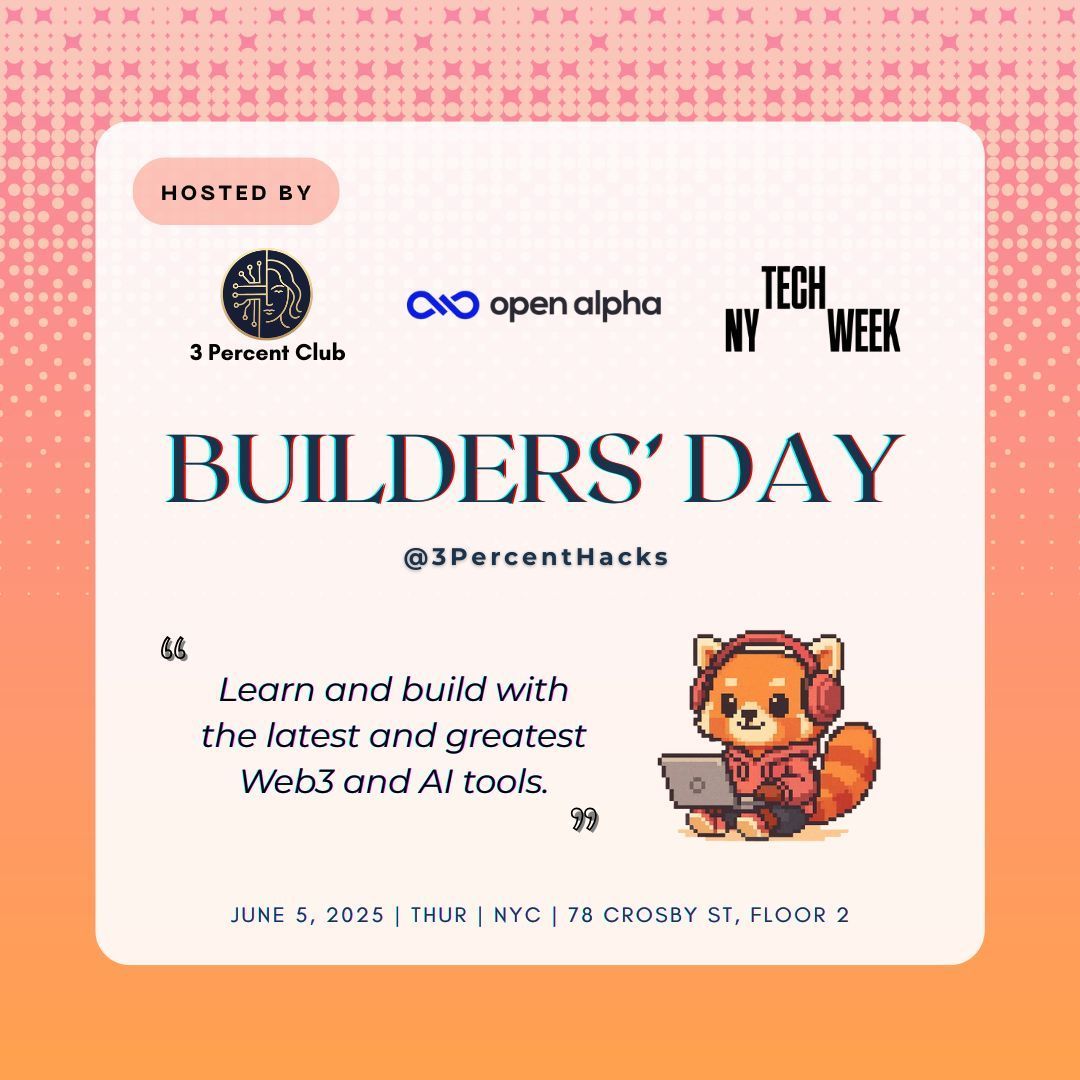 Join us during #NYTechWeek on June 5, 2025, for a Builders Day dedicated to exploring the integration of Web3 and AI. Collaborate to create groundbreaking blockchain solutions and network with venture capitalists and leaders in the field. Together, we can shape the future! 🌟