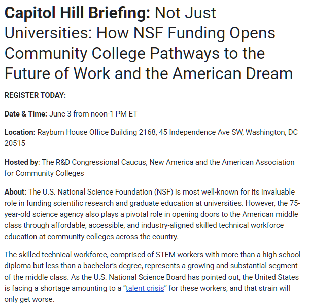 Shalin Jyotishi (@shalinjyotishi) on Twitter photo 🆕<a href="/NSF/">U.S. National Science Foundation</a> cuts don't just gut universities. Join <a href="/NewAmerica/">New America</a>, the R&D Congressional Caucus <a href="/RepBillFoster/">Congressman Bill Foster</a>, and the <a href="/Comm_College/">comm_college</a> for a briefing around the value of the #NSF for the skilled technical #workforce and #communitycolleges on June 3 from noon-1.
docs.google.com/forms/d/e/1FAI… 🆕<a href="/NSF/">U.S. National Science Foundation</a> cuts don't just gut universities. Join <a href="/NewAmerica/">New America</a>, the R&D Congressional Caucus <a href="/RepBillFoster/">Congressman Bill Foster</a>, and the <a href="/Comm_College/">comm_college</a> for a briefing around the value of the #NSF for the skilled technical #workforce and #communitycolleges on June 3 from noon-1.
docs.google.com/forms/d/e/1FAI…