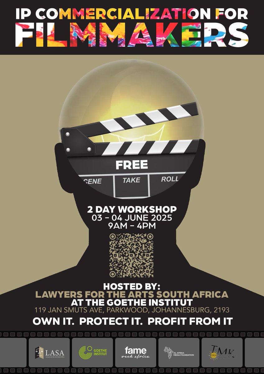 Filmmakers! Learn how to protect &amp; profit from your work.
Join the LASA Workshop on IP Commercialization – June 3 &amp; 4 at Goethe-Institut.

Limited space. Scan the QR code to RSVP now!

#LASAWorkshop #IPforFilmmakers #CreativeRights #Filmmaking