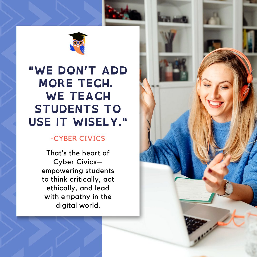 We teach students to use tech wisely.

That’s the heart of Cyber Civics—empowering students to think critically, act ethically, and lead with empathy in the digital world.

#CyberCivics  #DigitalWisdom #TeachTheWholeChild #DigitalCitizenship #MediaLiteracy #EmpoweredLearning