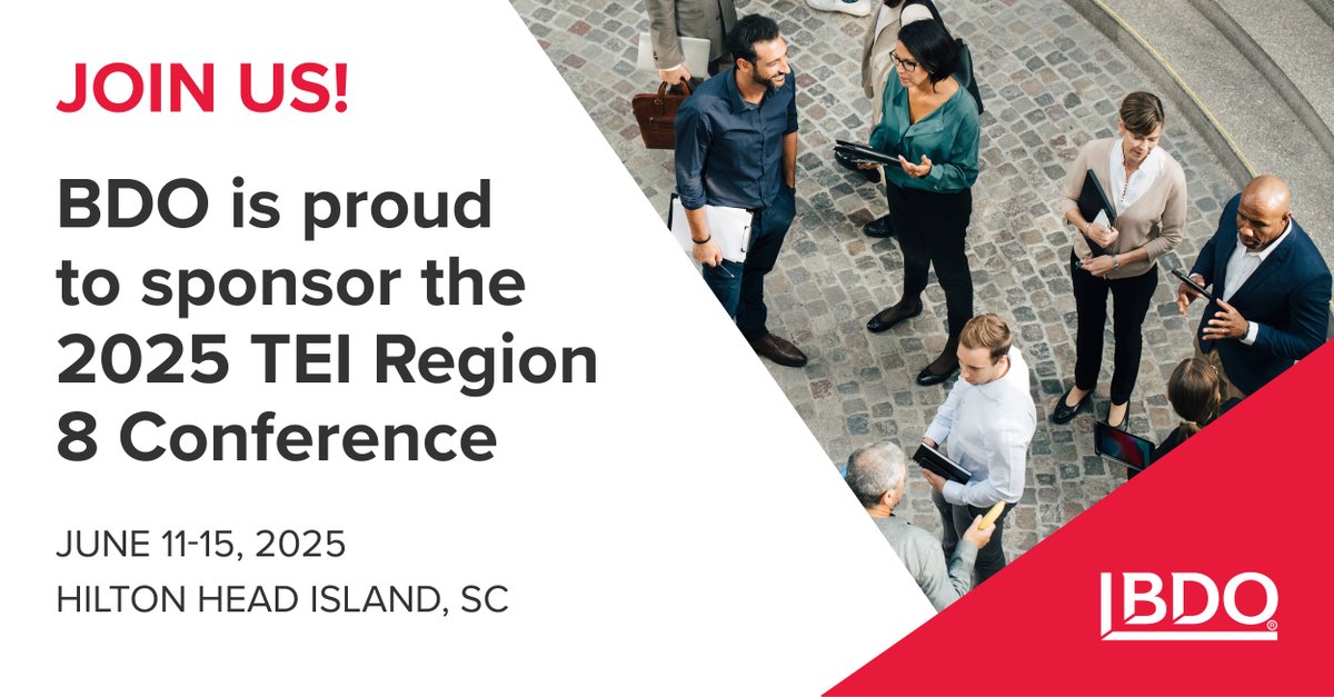 We are proud to sponsor this year’s TEI Region 8 Annual Conference in South Carolina! Don’t miss this opportunity to connect with our industry leaders at booth 27: bdousa.com/3GEHECD

#TaxProfessionals #Tax