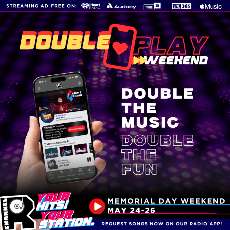 channelrradio's tweet photo. Celebrate the holiday in style with #DoublePlayWeekend! ☀️
Request 2X per hour in the Channel R Radio App, and we’ll play 2X the requests live on air.
🎧Get 30 days FREE Premium. Sign up here: https://t.co/6baeNumQim