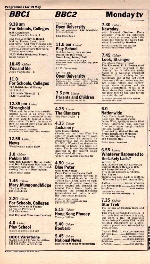 What a tv line up from 1975 . Some of my childhood favs , Mary Mungo &amp; Midge + Hong Kong Phooey . And the Likely Lads later on . Perfect .