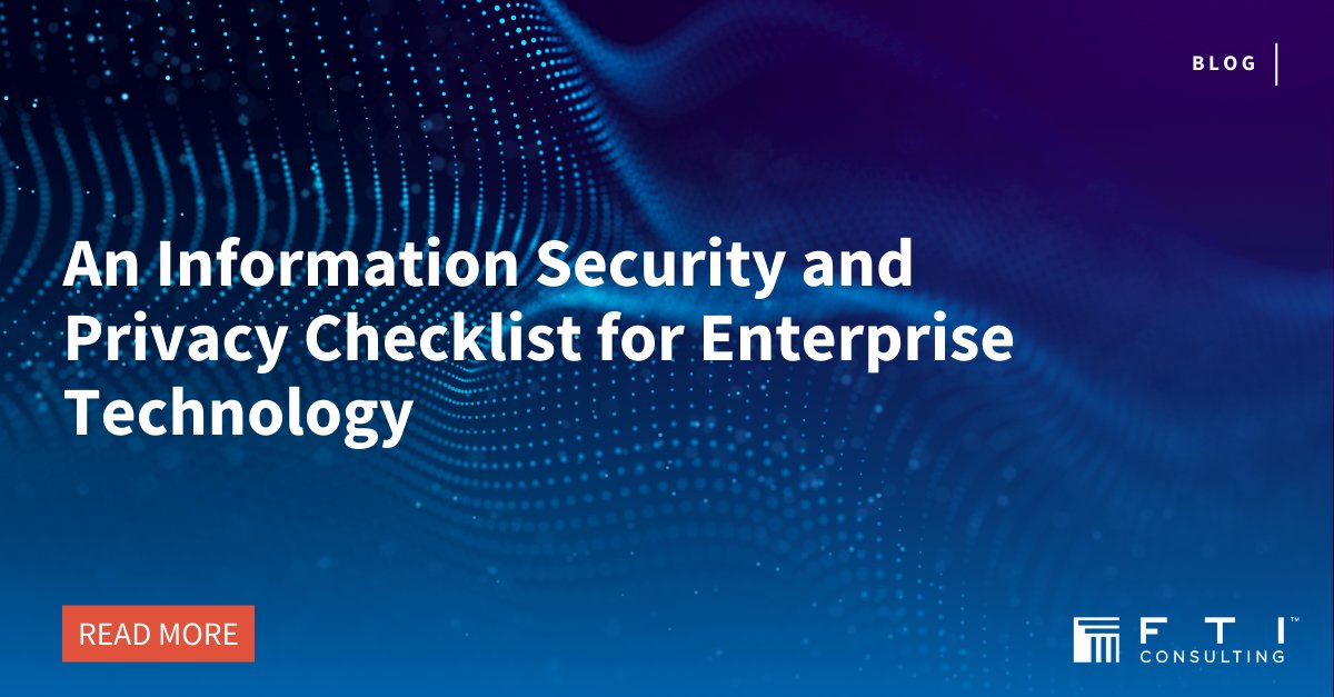 Data volumes are surging and technology stacks are growing more complex, so security and privacy risks continue to evolve. In our latest blog, FTI Technology's Jon Ringler, Drew Deimel and Greg Winters outline key considerations. Read more: bit.ly/4k9gbI9