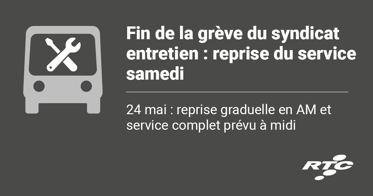 RTCQuebec's tweet image. Fin de la grève du syndicat de l’entretien : le RTC mobilisé pour un retour en service dès samedi matin rtcquebec.ca/medias/communi…