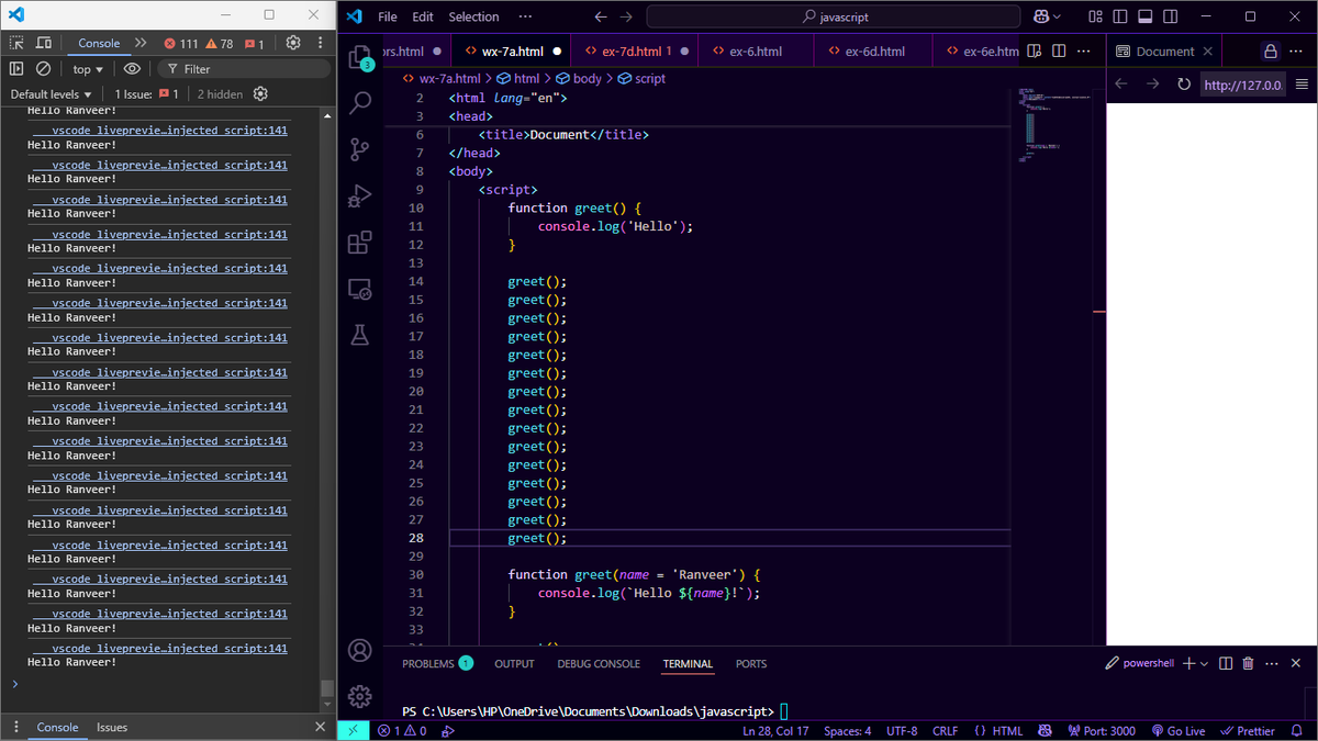 Ranveer_sngh_'s tweet photo. Day-5 of learning JavaScript:🫡
▪︎Practiced writing functions , parameters.
▪︎Revised everything I’ve learned so far.🚀
Every function I write makes JS feel a little less scary!
#100DaysOfCode #JavaScript #CodeNewbie #Livelifetothefullest #programmer #Coding #codeforcode https://t.co/Z8ydCvdHLH