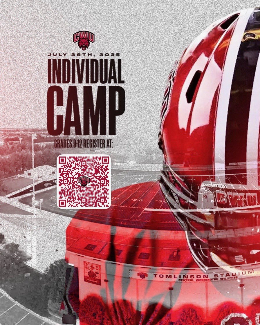 Alex Kastens (@coachkastens) on Twitter photo Class of 2026, 2027, 2028, 2029: Where are all the BIGS at ⁉️
We are putting the pads on and throwing down here in Tomlinson Stadium on July 26th!
Let the <a href="/CWUFB/">CWU Football</a> Coaches 👀 your 💪 and watch you DOMINATE first hand!
Scan the QR code and Sign Up! See you in the ‘Burg!! Class of 2026, 2027, 2028, 2029: Where are all the BIGS at ⁉️
We are putting the pads on and throwing down here in Tomlinson Stadium on July 26th!
Let the <a href="/CWUFB/">CWU Football</a> Coaches 👀 your 💪 and watch you DOMINATE first hand!
Scan the QR code and Sign Up! See you in the ‘Burg!!