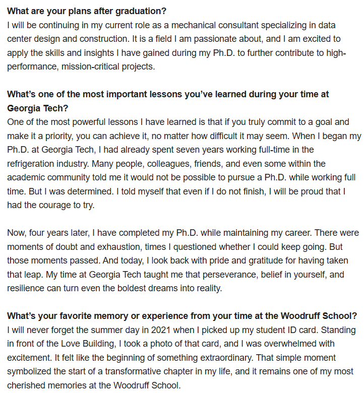 Meet Proshat Mehdizad, one of the Woodruff School's newest alumni! She earned her Ph.D. in mechanical engineering earlier this month, and now she’s ready to take on what’s next. Mehdizad reflects on what drove her forward, the lessons that shaped her, and what’s next on her path.