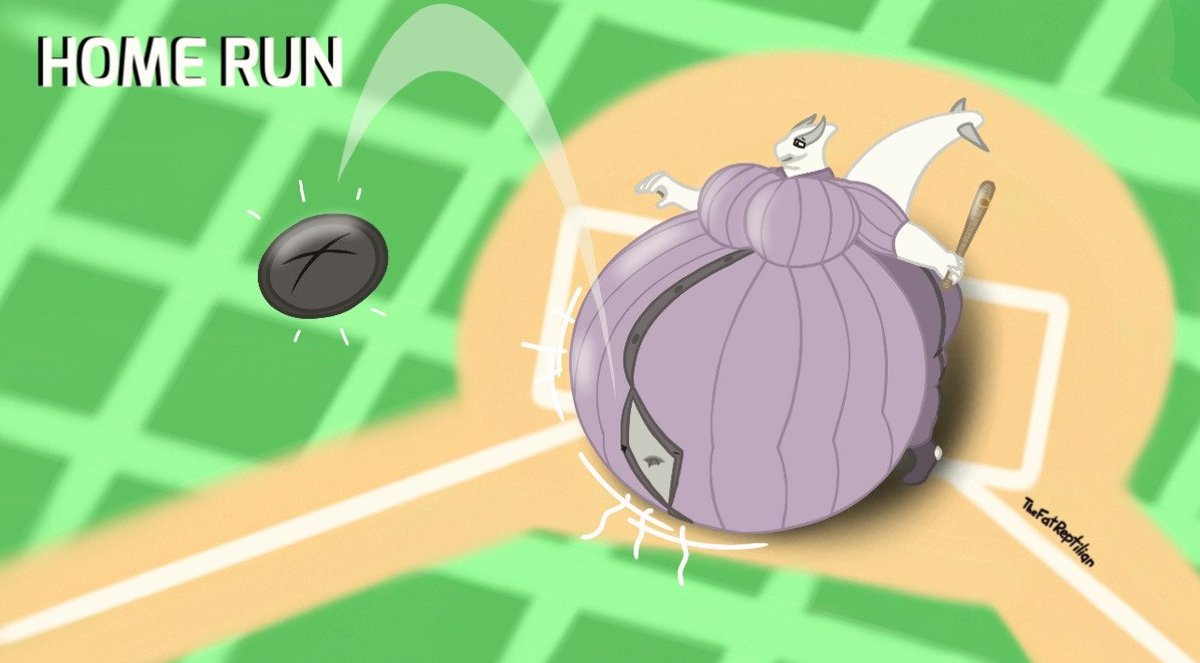 TheFatReptilian's tweet photo. Comm for @GladeTheLoog 

"Last pitch of the game.. Will the batter hit a swing? Apparently so! Looks like that ball bounced off the Batter's belly so hard! It's going off the stadium- HOME RUUUUUUNNN-!! Wait? Wrong ball? Oh well, it's still a HOME RUN-!" https://t.co/eUVHRnWjc6
