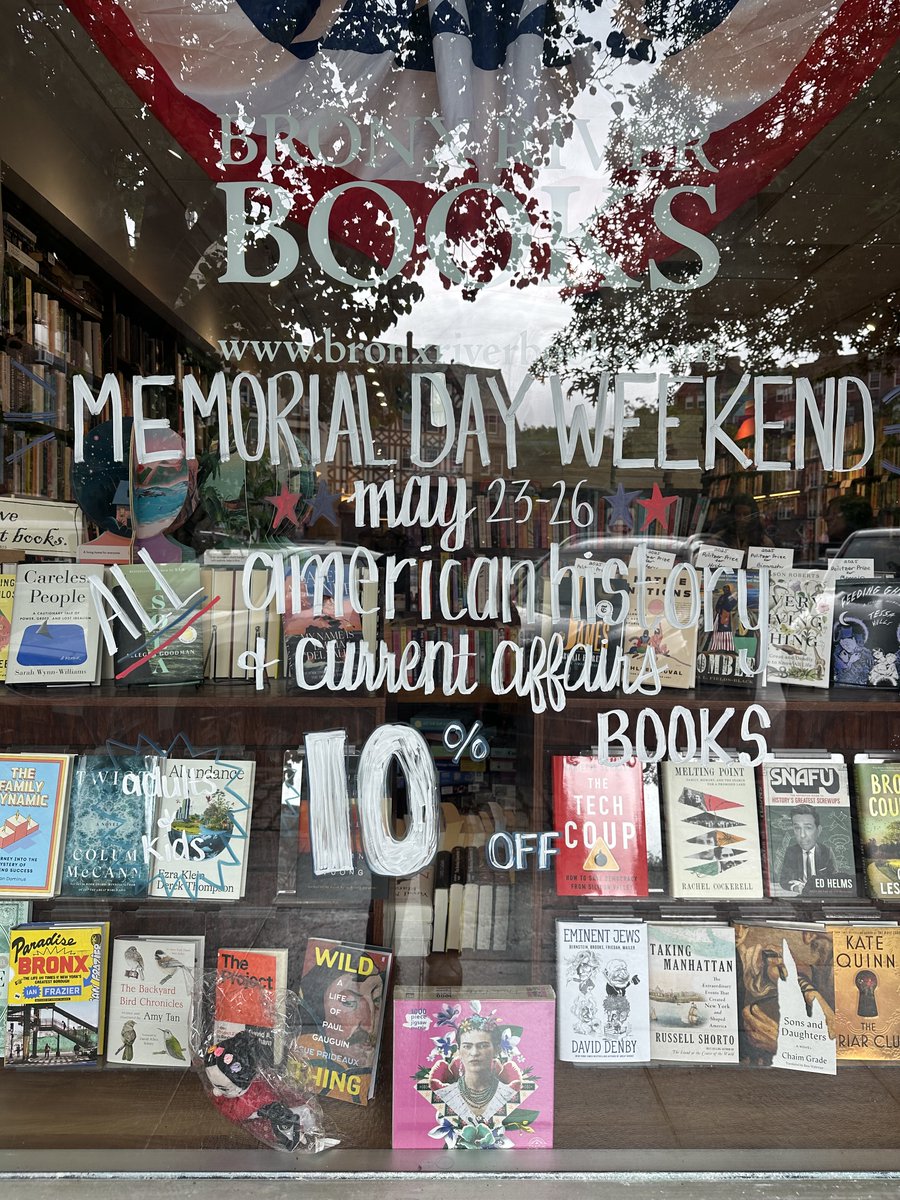 BronxRiverBooks's tweet photo. Memorial Day Weekend: all books about American history &amp; current affairs are 10% off. Come shop our extensive collection for both adults and children! https://t.co/WHDVUSjgnv