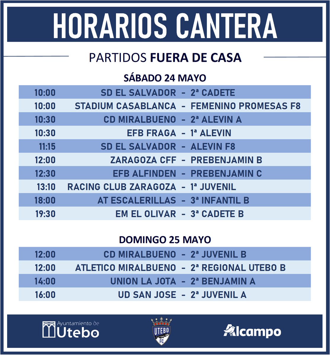⚔️ Horarios del fin de semana ⚔️ 

#ADNBarbo
#UteboFC
#UteboEsCantera