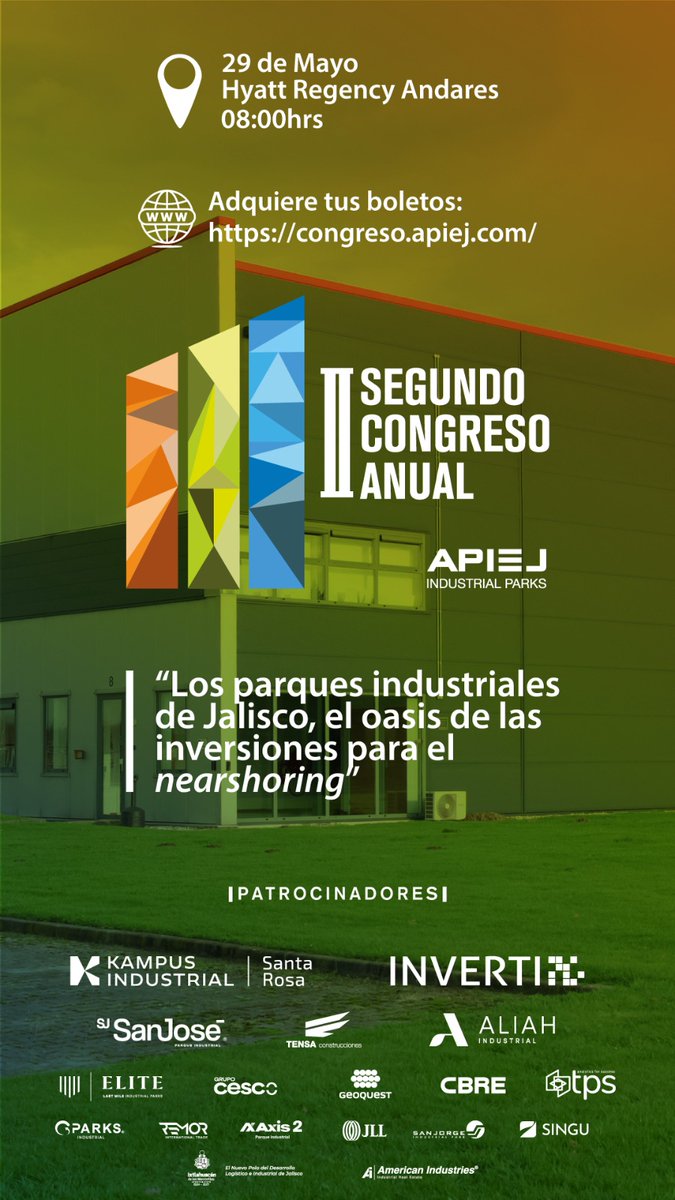 invertigdl's tweet photo. ⏳ ¡Últimos días!

Este 29 de mayo nos vemos en el II Congreso Anual APIEJ en Hyatt Andares.

Descubre por qué Jalisco lidera el nearshoring en México.

🎟️ Boletos: https://t.co/XXlrQ9Su3o
#Inverti #Inversiones #APIEJ https://t.co/KY6J2TtUS3