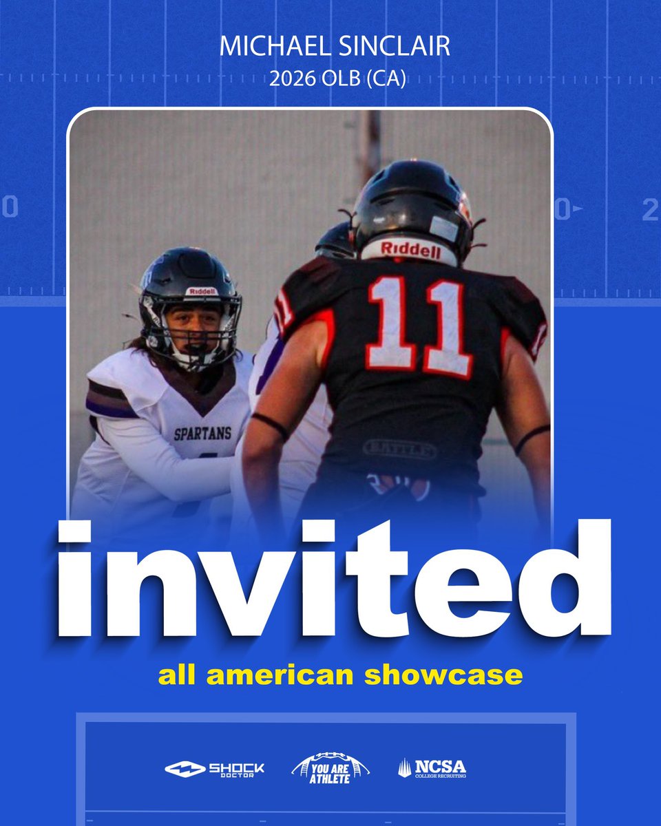 You Are Athlete (@youareathlete) on Twitter photo YAA All American Showcase
👉 2026 OLB Michael Sinclair (<a href="/MichaelSincla1r/">Michael Sinclair</a>) out of Douglas HS (CA) YAA All American Showcase
👉 2026 OLB Michael Sinclair (<a href="/MichaelSincla1r/">Michael Sinclair</a>) out of Douglas HS (CA)