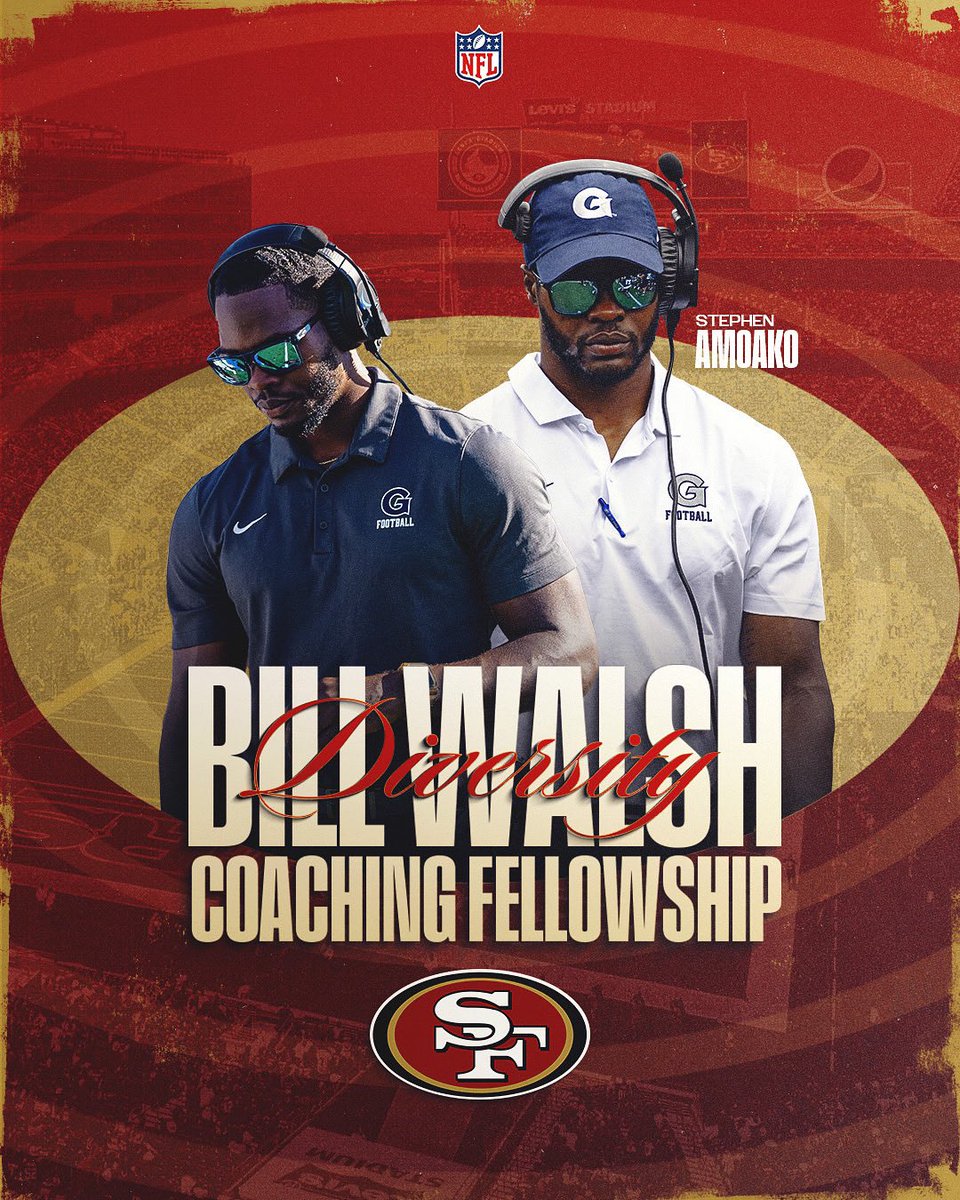 Coach Stephen Amoako (@coachamoako) on Twitter photo Blessed to be selected for the Bill Walsh Diversity Fellowship with the <a href="/49ers/">San Francisco 49ers</a>! Grateful for the opportunity to learn and grow with one of the NFLβs most respected organizations.
Canβt wait to represent <a href="/HoyasFB/">Georgetown Football</a> Blessed to be selected for the Bill Walsh Diversity Fellowship with the <a href="/49ers/">San Francisco 49ers</a>! Grateful for the opportunity to learn and grow with one of the NFLβs most respected organizations.
Canβt wait to represent <a href="/HoyasFB/">Georgetown Football</a>