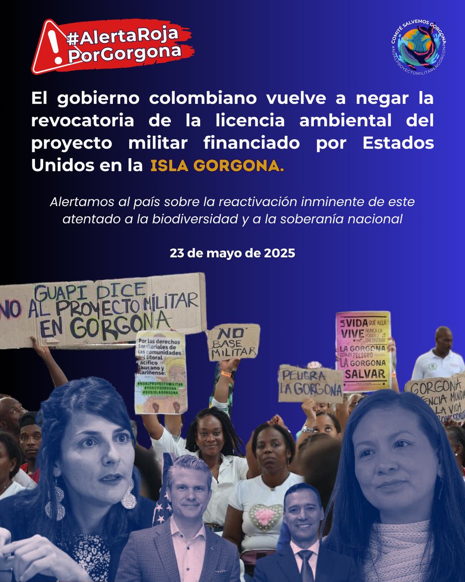 #AlertaRojaPorGorgona 🚨🆘🐋

Alertamos al país sobre la reactivación inminente del proyecto militar financiado por EE. UU. en el Parque Nacional Natural Gorgona ⚠️

La ministra <a href="/LenAmazonas/">Lena Estrada Añokazi</a> evade su responsabilidad y la directora <a href="/IreneVelezT/">Irene Vélez-Torres</a> omite responder de fondo 👇🏽
