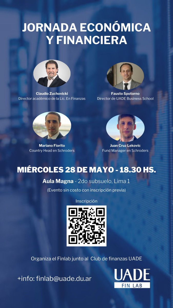 Juan Cruz Lekovic, CFA, CAIA (@jclekovic) on Twitter photo El próximo miércoles tengo la suerte de volver a mi Alma máter para hablar de mercados. Y como si fuera poco, compartir la posibilidad con <a href="/ClaudioZucho/">Claudio Zuchovicki</a>, <a href="/fspotorno/">Fausto Spotorno</a> (otro ex <a href="/Delphosinv/">Delphos Investment</a>) y <a href="/mfiorito/">Mariano Fiorito</a>
Muchas gracias <a href="/UADEoficial/">UADE</a> y <a href="/Finbalsamo/">Rocco Abalsamo</a> por la oportunidad El próximo miércoles tengo la suerte de volver a mi Alma máter para hablar de mercados. Y como si fuera poco, compartir la posibilidad con <a href="/ClaudioZucho/">Claudio Zuchovicki</a>, <a href="/fspotorno/">Fausto Spotorno</a> (otro ex <a href="/Delphosinv/">Delphos Investment</a>) y <a href="/mfiorito/">Mariano Fiorito</a>
Muchas gracias <a href="/UADEoficial/">UADE</a> y <a href="/Finbalsamo/">Rocco Abalsamo</a> por la oportunidad