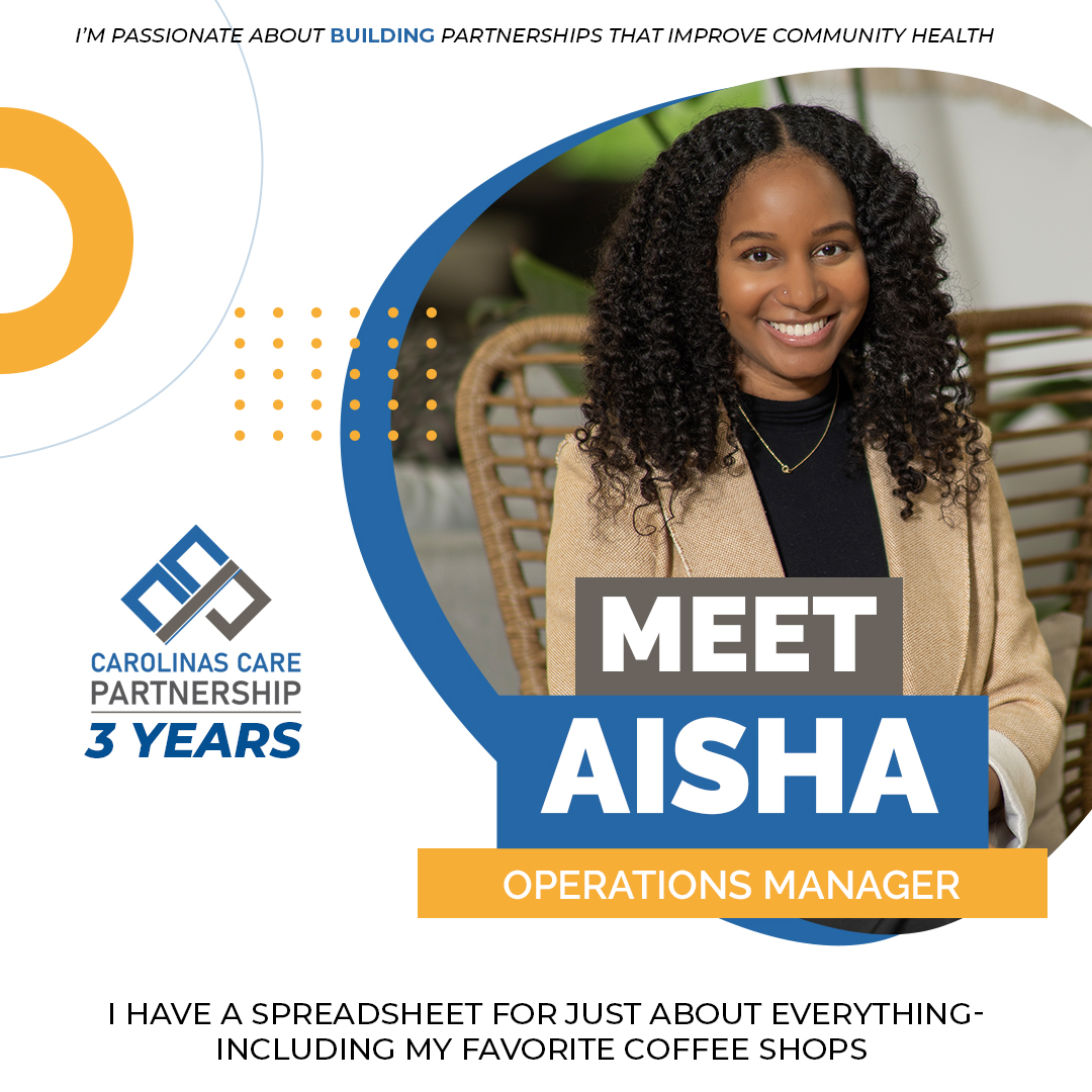 CCP_Prevention's tweet photo. Meet our Team at Carolinas Care Partnership. Today we highlight our Operations Manager, Aisha! https://t.co/Eou9bdQBye