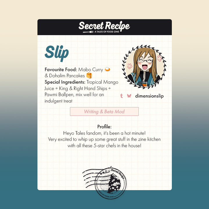 talesfanzine's tweet photo. 👩‍🍳 MOD SPOTLIGHTS 🍛

Introducing the folks that have gathered together in the kitchen for Secret Recipe! As a team we've completed not only Vol. 1 of this project but also @shezdiary, and we'll do our best to curate a meal featuring all the food best suited to your tastes ✨ https://t.co/hoQoi5mmFS