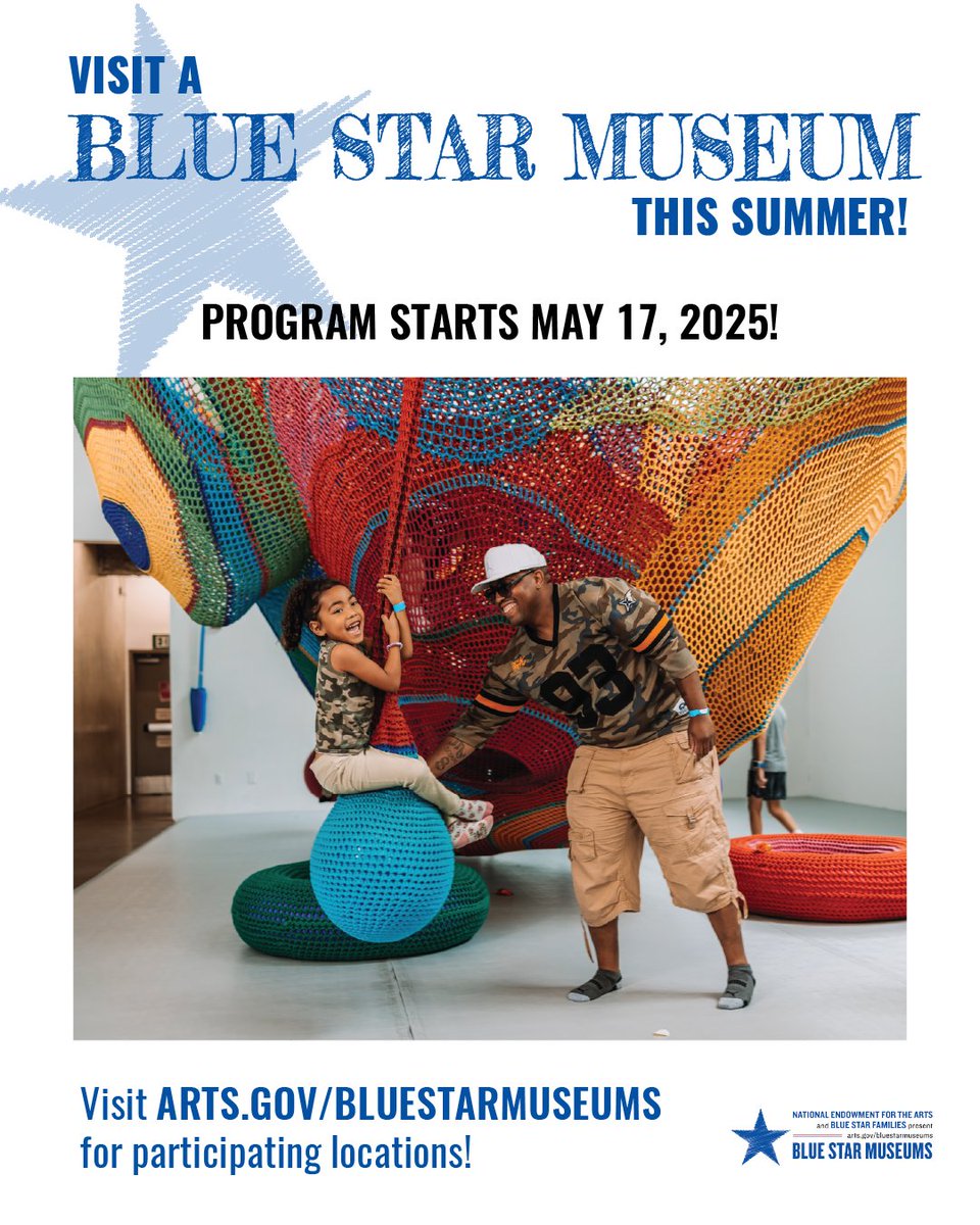 If you are looking for family fun ideas this summer, you can visit us at MCD and other participating museums for free as part of the Blue Star Museums program this summer from May 17 - Sept 1.
⁠
Learn more: 🔗 arts.gov/Blue-Star-Muse….