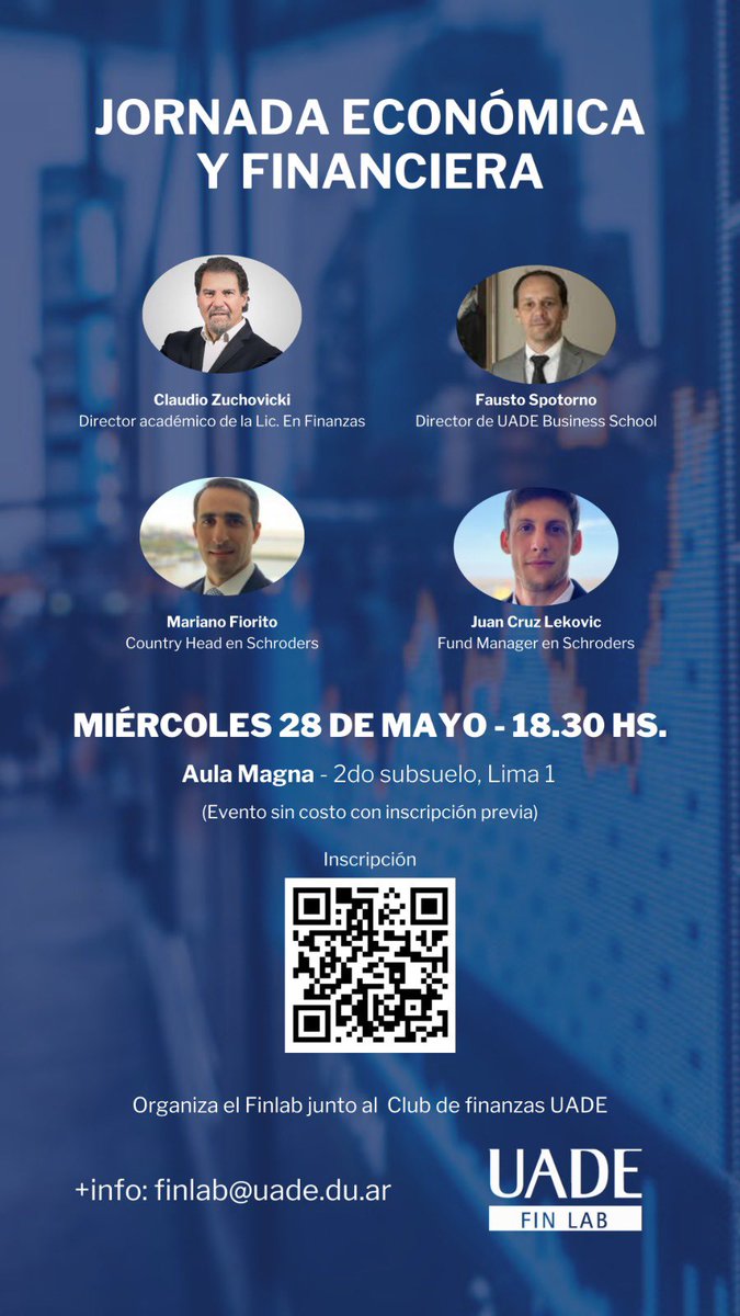 Rocco Abalsamo (@finbalsamo) on Twitter photo 隆ABIERTAS LAS INSCRIPCIONES!
Con el Club de Finanzas UADE, los esperamos a todos los alumnos y ex-alumnos de UADE.
Con la mejor data, de la mano de: <a href="/ClaudioZucho/">Claudio Zuchovicki</a>, <a href="/fspotorno/">Fausto Spotorno</a>, <a href="/jclekovic/">Juan Cruz Lekovic, CFA, CAIA</a> y Mariano Fiorito. 隆ABIERTAS LAS INSCRIPCIONES!
Con el Club de Finanzas UADE, los esperamos a todos los alumnos y ex-alumnos de UADE.
Con la mejor data, de la mano de: <a href="/ClaudioZucho/">Claudio Zuchovicki</a>, <a href="/fspotorno/">Fausto Spotorno</a>, <a href="/jclekovic/">Juan Cruz Lekovic, CFA, CAIA</a> y Mariano Fiorito.