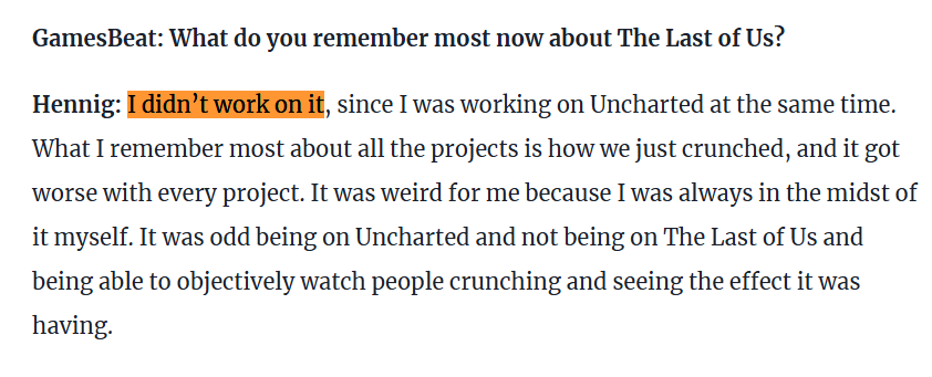 MrHooboMaster's tweet photo. This is a blatant lie being spread as a "fact"

Amy Hennig didn't work on The Last of Us whatsoever because she was busy on the Uncharted 3 team and then went on to the early version of Uncharted 4. Bruce Straley has said more than once than Neil wrote the game.. https://t.co/fAuoY6R5uS