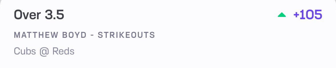 Betitjon's tweet image. MLB Live play #2 5/23
Matthew Boyd over 3.5 strikeouts (Cubs) (+105) (Hard Rock Bet)
- High PC with 34 for Boyd but I expect him to calm down
- He has had 4 strikeouts or more in 8/9 games this year
#gamblingx #prizepicks #prizepicksmlb #mlbpicks #underdogfantasy #hardrockbet