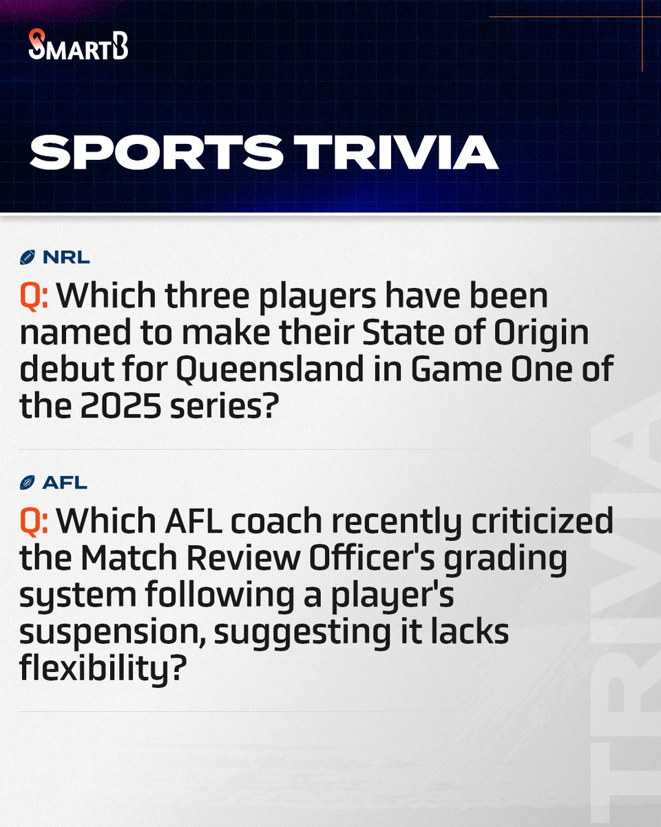 SmartBapp's tweet photo. Have you been paying attention to the news of the week?

Test your knowledge with our weekend trivia!

Drop your answers below and come back tomorrow to see if you’re a trivia champ! Don’t miss out – download the SmartB app for more fun! 📲

#WeekendTrivia #SportsQuiz #SmartB https://t.co/CywfqOYiOJ