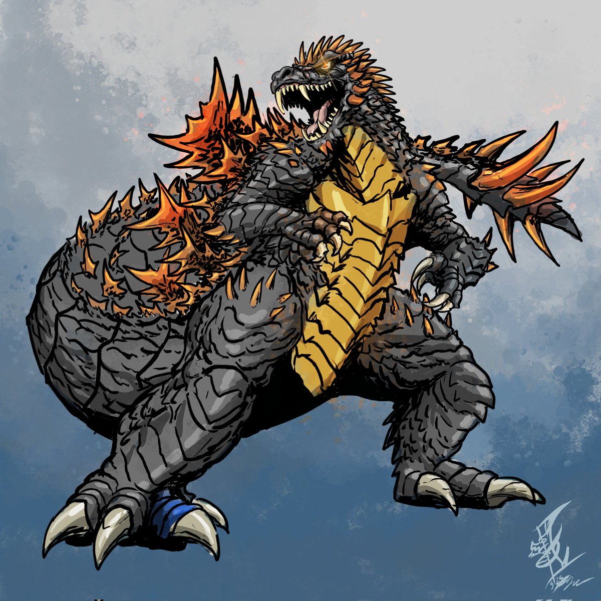 This is a pretty wild Godzilla design! Sketch commission for DA user for  his fan story project called. Land of Daikaiju. #Godzilla #art #fanart  #drawing, image size:1200x1200