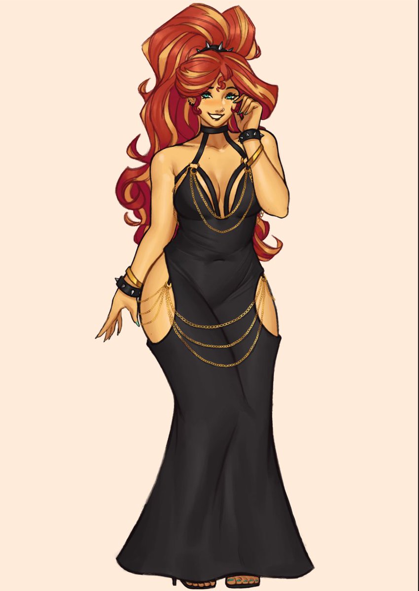 NireFuster's tweet image. 2024 comm of Sunset Shimmer in that one dress 👗☀️