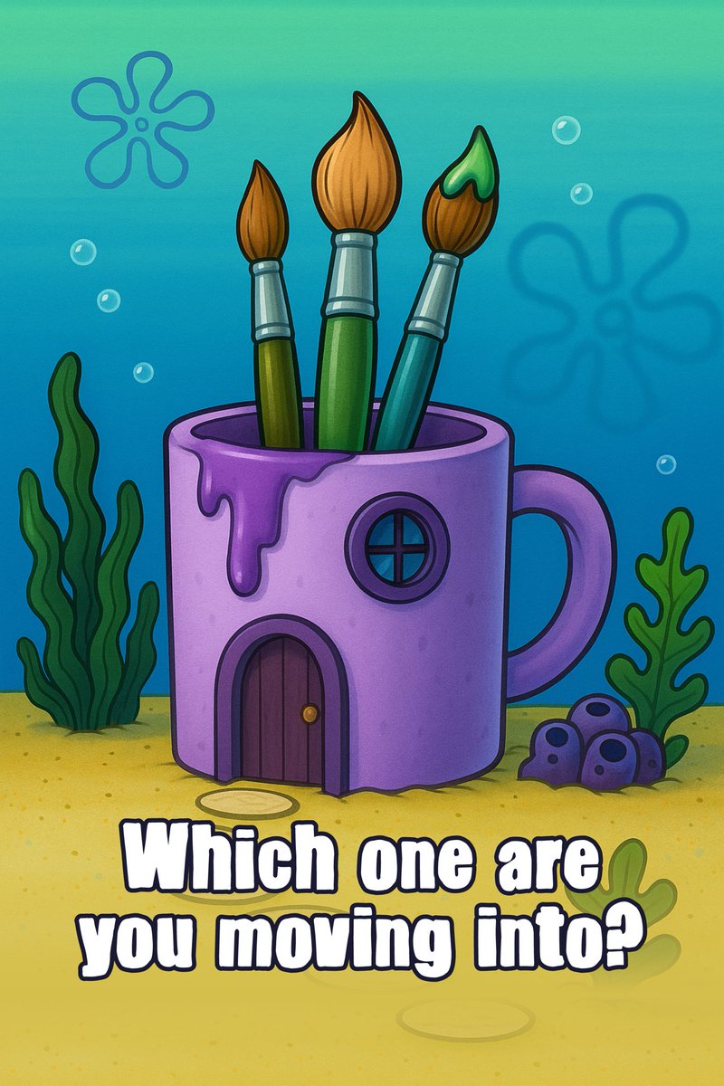 thepaintsesh's tweet photo. Which underwater artist house are you moving into?

#ThePaintSesh #ArtMeme #PickOne #PainterLife #BikiniBottom https://t.co/2YbS3wNO20
