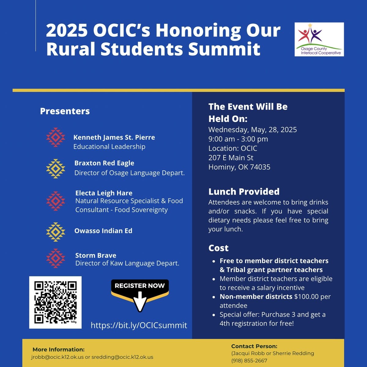Calling all Native-owned businesses and allies!

The OCIC is seeking door prizes and informational brochures to share with attendees at their upcoming event.

Contact Darlene Villalobos at dvillalobos@ocic.k12.ok.us to support this initiative!