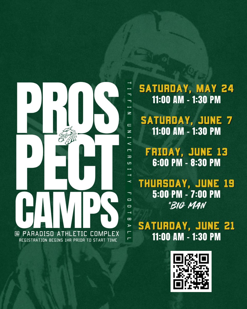 Tiffin University Football (@tudragonfb) on Twitter photo ONE MORE SLEEP!
🚨ALL HIGH SCHOOL ATHLETES!🚨
Come camp with <a href="/TUDragonFB/">Tiffin University Football</a> Tomorrow!
We will be accepting walk ups!
#GRIND 🐲
tiffinfootball.totalcamps.com ONE MORE SLEEP!
🚨ALL HIGH SCHOOL ATHLETES!🚨
Come camp with <a href="/TUDragonFB/">Tiffin University Football</a> Tomorrow!
We will be accepting walk ups!
#GRIND 🐲
tiffinfootball.totalcamps.com