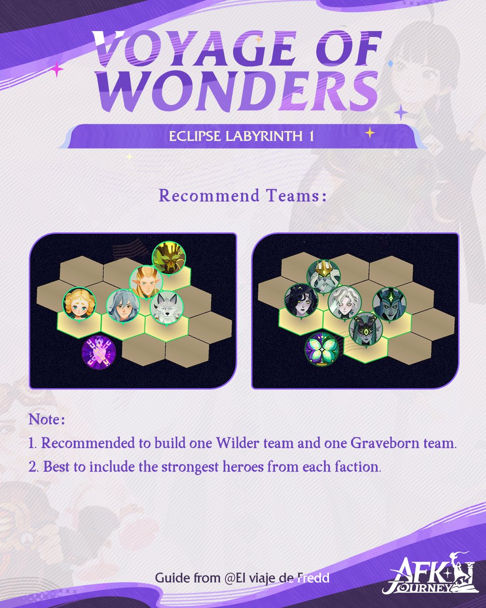 AFK_Journey's tweet image. Tackle the Eclipse Labyrinth from the Voyage of Wonders with these formations and tips!
#AFKJourney #AFKJourneyGuide
