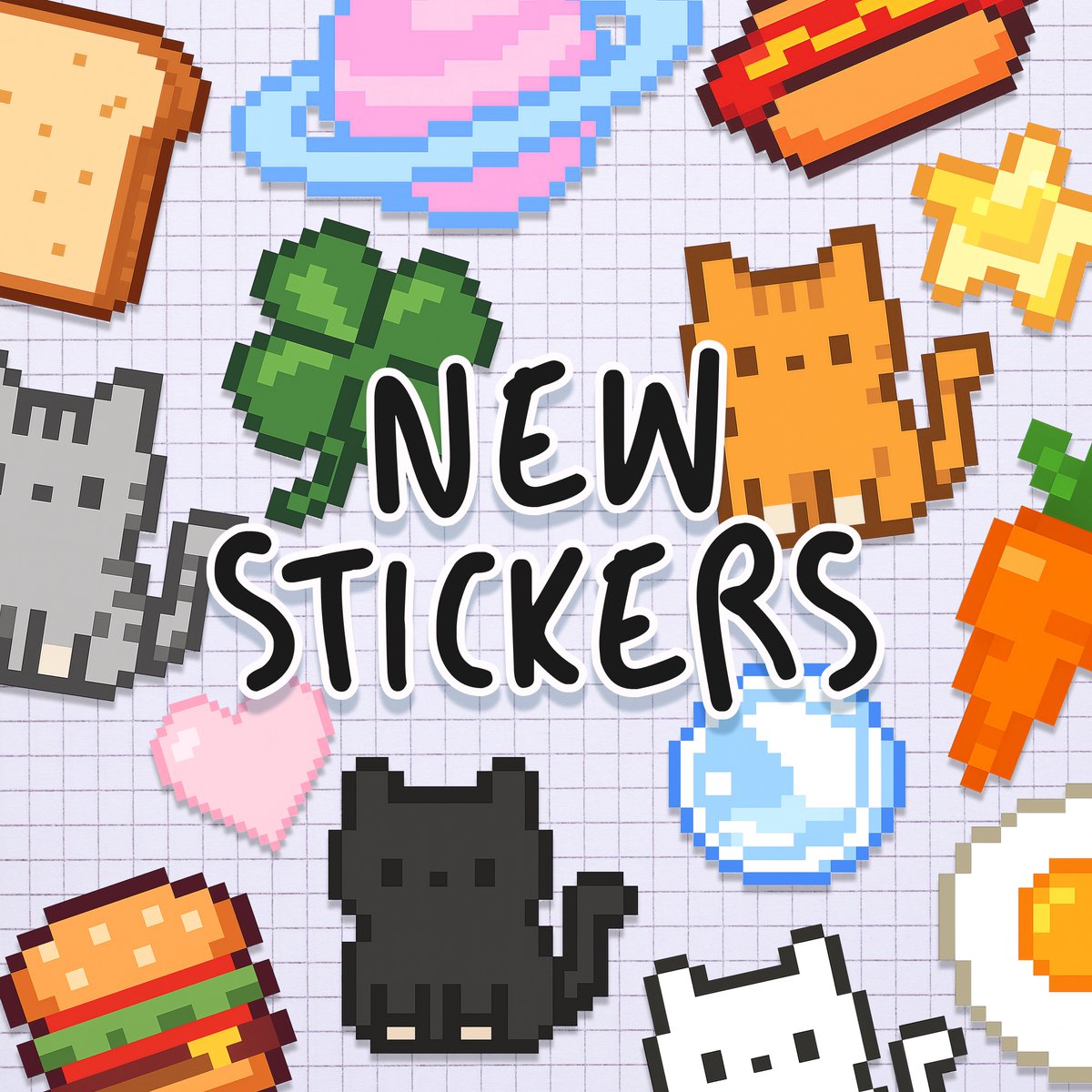 Every Friday, we'll be dropping new stickers + frames on Moshicam! 
This week: adorable pixel stickers inspired by cozy gaming + nostalgia💖💞 

Don’t forget to turn on post notifications so you never miss our weekly frame + sticker drops! (｡･ω･｡)ﾉ♡