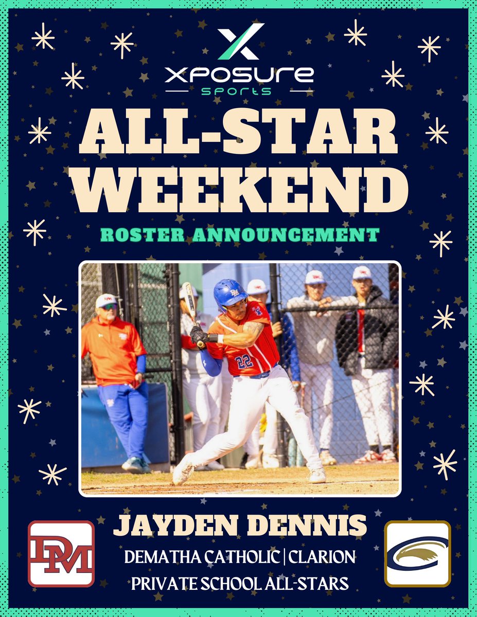 ⭐️⚾️𝟐𝟎𝟐𝟓 𝐀𝐋𝐋-𝐒𝐓𝐀𝐑 𝐖𝐄𝐄𝐊𝐄𝐍𝐃⚾️⭐️

🚨 𝑹𝑶𝑺𝑻𝑬𝑹 𝑨𝑵𝑵𝑶𝑼𝑵𝑪𝑬𝑴𝑬𝑵𝑻 🚨

We would like to welcome 𝑱𝒂𝒚𝒅𝒆𝒏 𝑫𝒆𝒏𝒏𝒊𝒔 from DeMatha Catholic to this year's All-Star Weekend! 👊

📅 𝗠𝗮𝘆 𝟯𝟭𝘀𝘁 - 𝗝𝘂𝗻𝗲 𝟭𝘀𝘁
🏟️ 𝗛𝗮𝗿𝗳𝗼𝗿𝗱 𝗖𝗖

<a href="/XposureBSB/">Xposure Sports Baseball</a> |