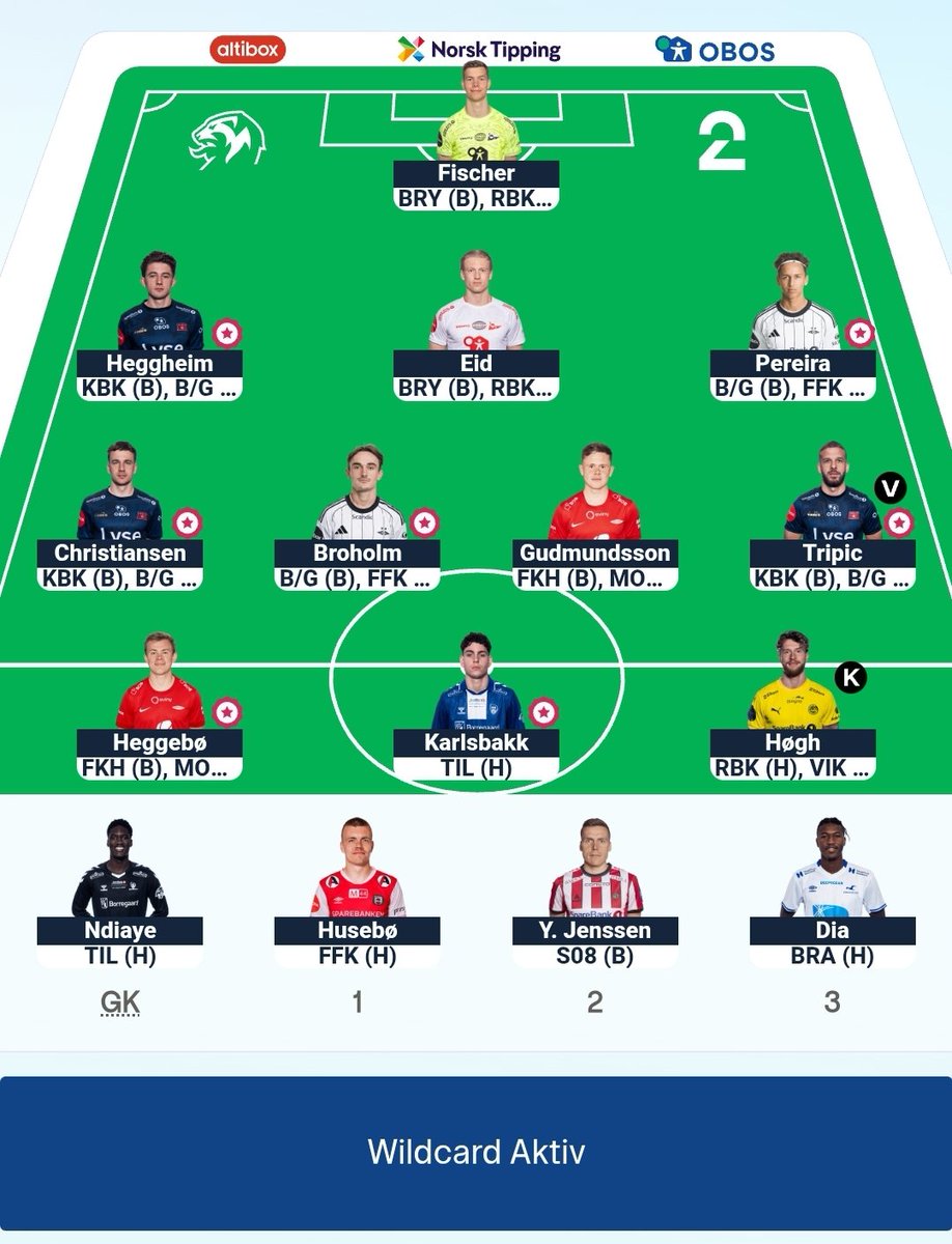 Stått her i flere dager på wildcardet. 0,0 i bank.

Litt tungt å gå uten Stray Molde og kanskje dumt å tviholde på Broholm, men ikke megafysen på verken Eriksen, Horn Myhre eller Saltnes.

Droppe Karlsbakk og heller kjøre Farji går an eventuelt.