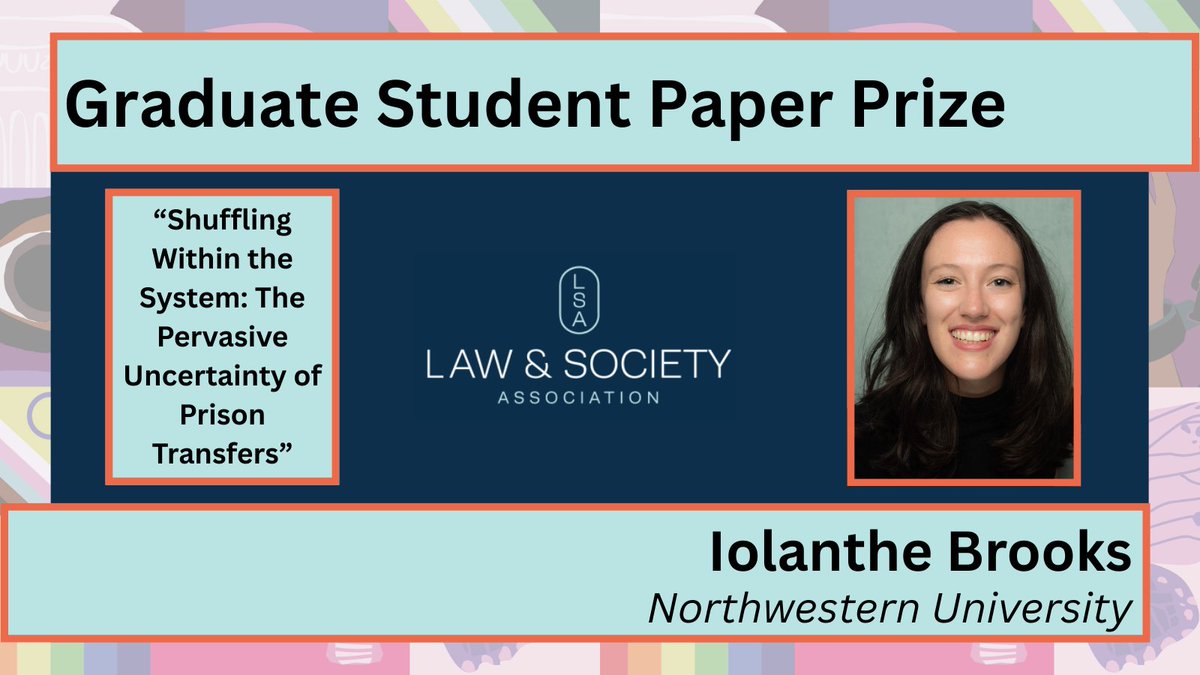 Law and Society (@law_soc) on Twitter photo Congrats to Iolanthe Brooks of <a href="/NUsociology/">NU Sociology</a> for co-winning LSA’s 2025 Graduate Student Paper Prize for “Shuffling Within the System: The Pervasive Uncertainty of Prison Transfers”!
View all winners here: bit.ly/LSAAwards2025 Congrats to Iolanthe Brooks of <a href="/NUsociology/">NU Sociology</a> for co-winning LSA’s 2025 Graduate Student Paper Prize for “Shuffling Within the System: The Pervasive Uncertainty of Prison Transfers”!
View all winners here: bit.ly/LSAAwards2025