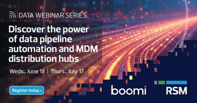 WI_CPA's tweet photo. Streamline your operations and boost efficiency with data pipeline automation and a MDM distribution hub. Join data professionals from RSM and Boomi for a live webinar series. Register today! https://t.co/Xq3AdM1Ztx https://t.co/gmKGjs5GJH