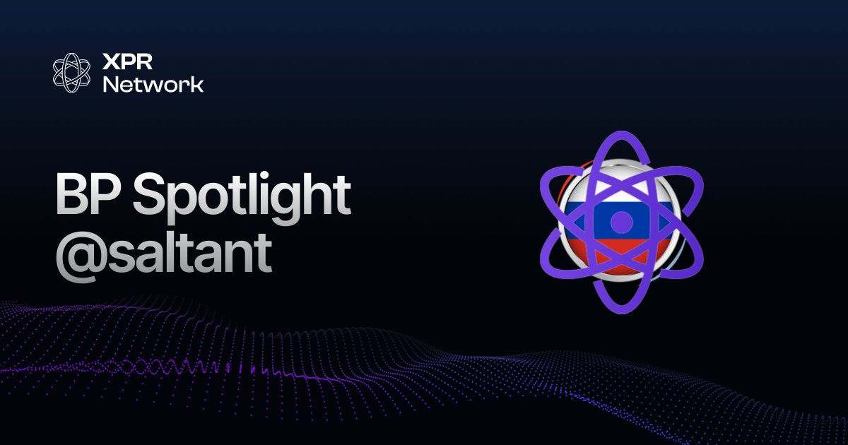 Saltant — <a href="/SaltantXPR/">Saltant</a> 
"You and I are creating a new world based on two pillars: Equality and Decentralization. Working together and helping each other is the key to success, don't forget that."
 
Location: Russian Federation
Started Producing XPR Network Blocks in 2022

History: