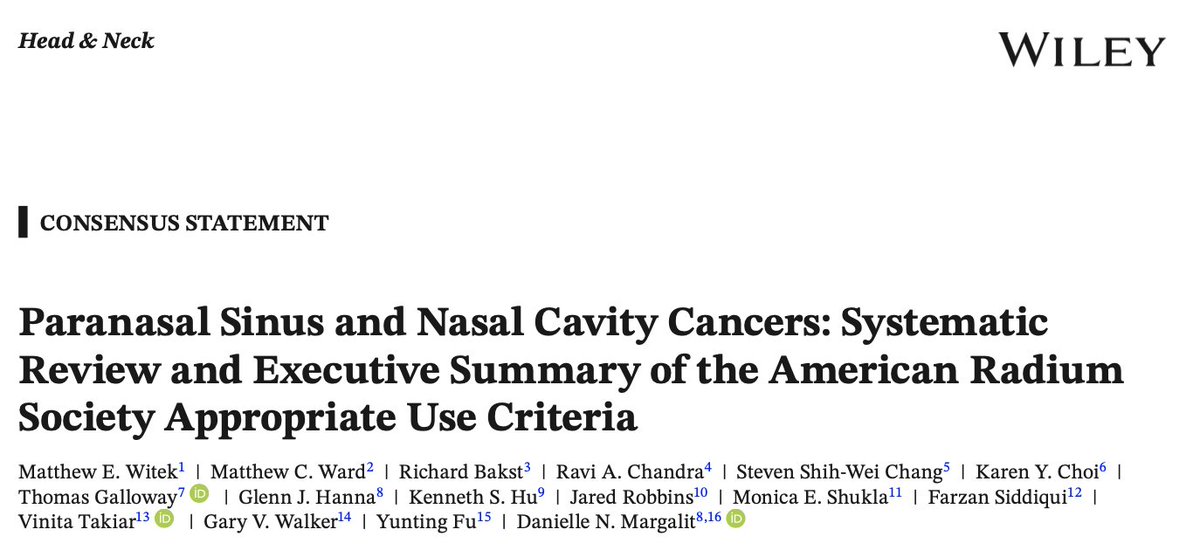 Matthew Ward (@mcwardmd) on Twitter photo It was a pleasure working with an all-star team to update the former ACR (now <a href="/RadiumSociety/">Amer. Radium Society</a>) "Appropriate Use" guideline on sinonasal cancer #radonc #hncsm <a href="/HeadNeckMD/">Glenn J. Hanna, M.D.</a> <a href="/MargalitMd/">Dr. Danielle Margalit</a> doi.org/10.1002/hed.28… It was a pleasure working with an all-star team to update the former ACR (now <a href="/RadiumSociety/">Amer. Radium Society</a>) "Appropriate Use" guideline on sinonasal cancer #radonc #hncsm <a href="/HeadNeckMD/">Glenn J. Hanna, M.D.</a> <a href="/MargalitMd/">Dr. Danielle Margalit</a> doi.org/10.1002/hed.28…